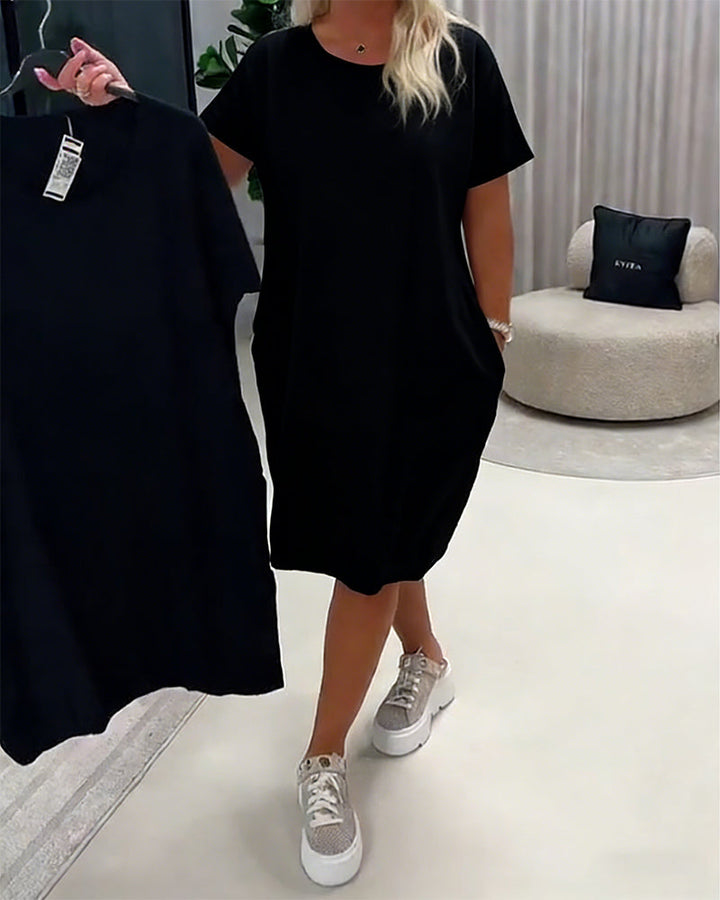 Dress Short Sleeve Round Neck Loose-Fit