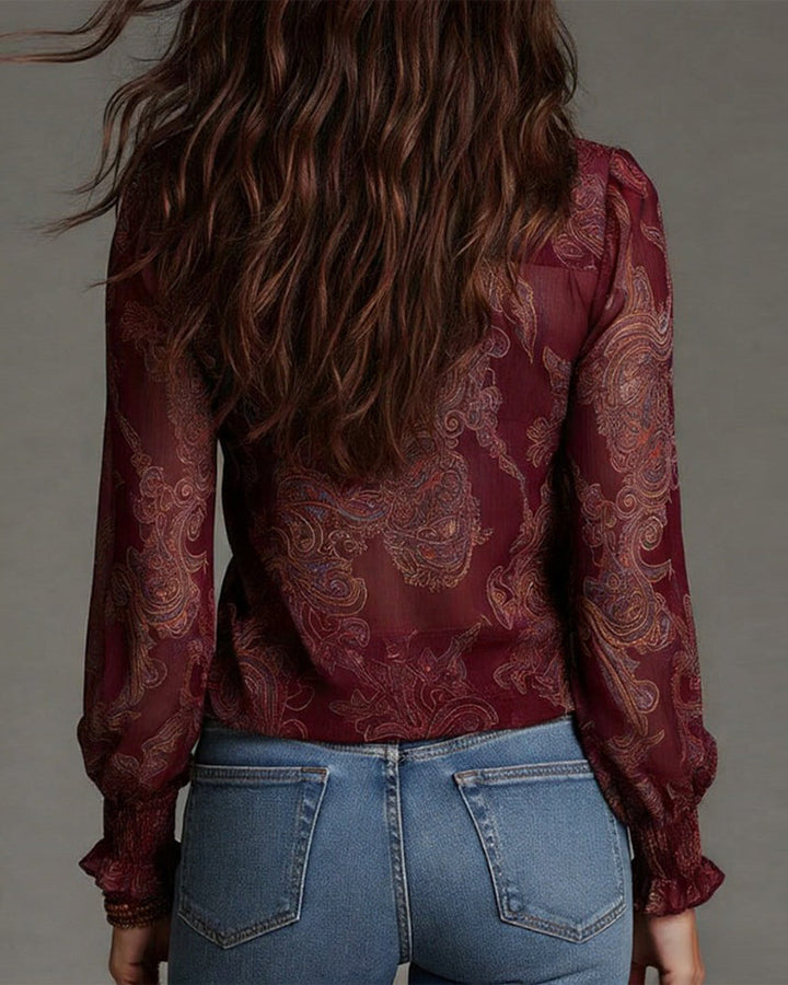 Blouse Half-Zip Ruffle Retro