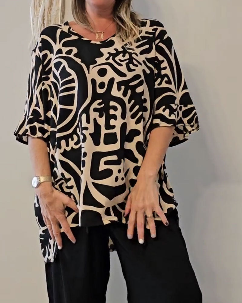 Top Abstract Botanical Print Loose