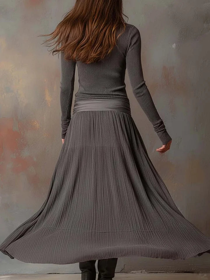 Retro Grey Ribbed Stretch Slim Fit Set