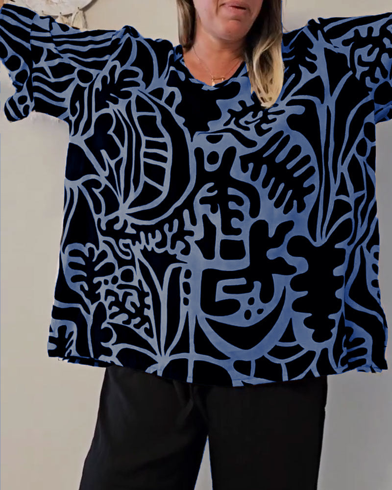 Top Abstract Botanical Print Loose