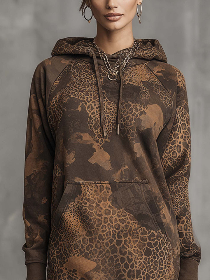 Brown Camo Leopard Print Hoodie Mini Dress