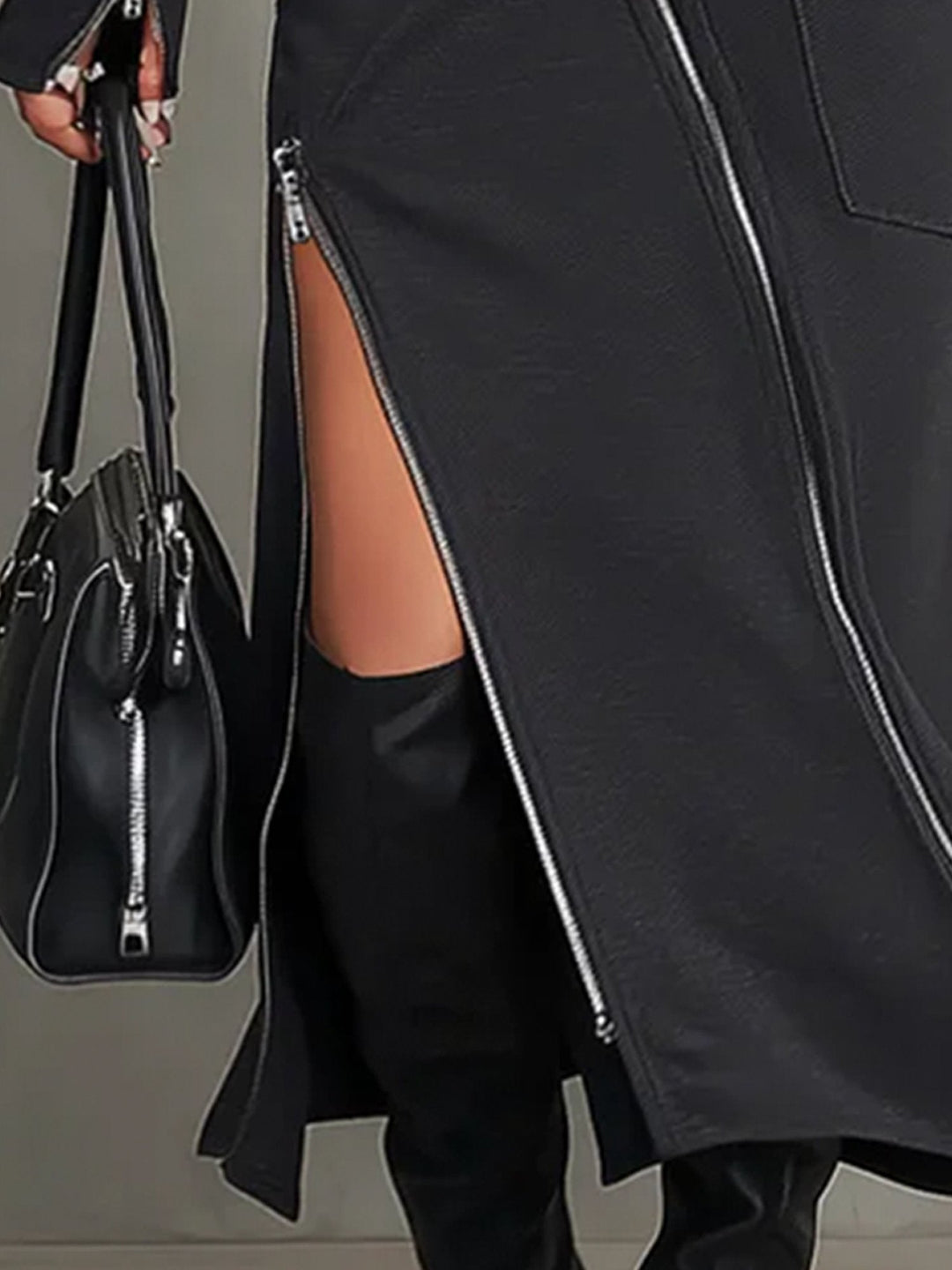 High Neck Irregular Zipper Pocket Set