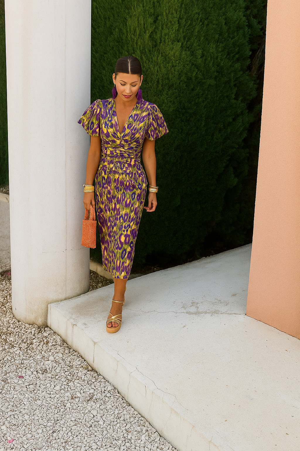 FARYNNA – BLOOMRISE PLEATED SLEEVE MIDI DRESS