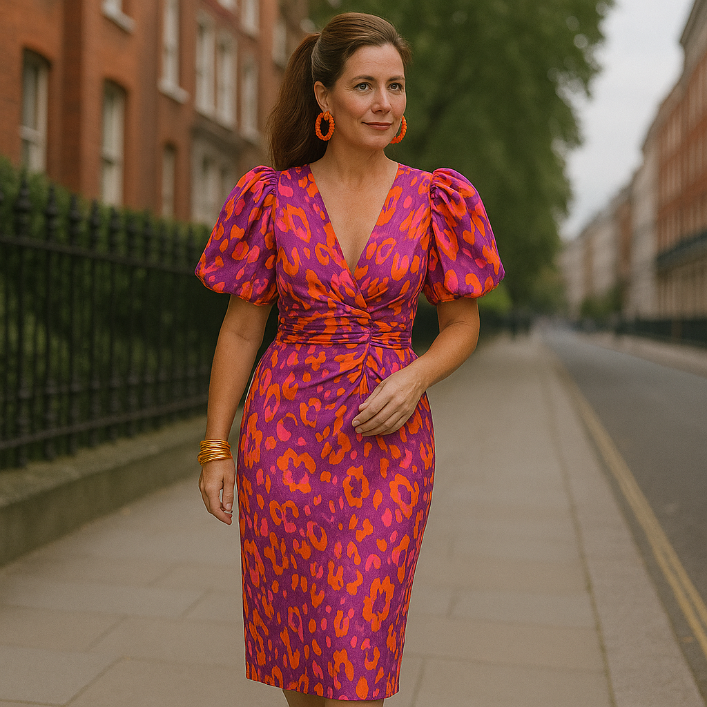Arielle - Colourful Dress With Pleated Sleeves
