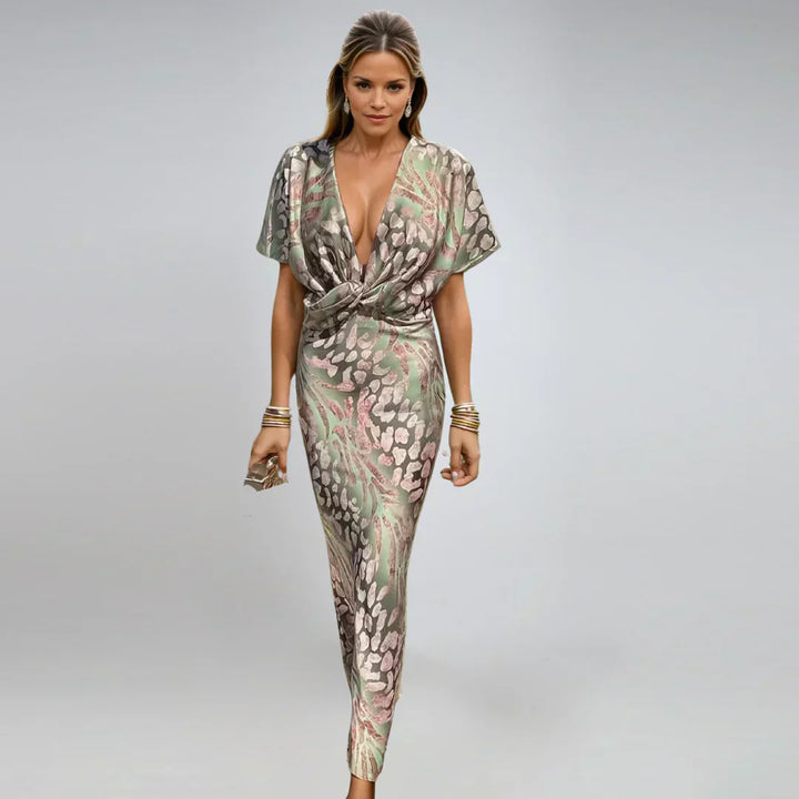 Kelsey – Long dress with V-neckline and twisted detail