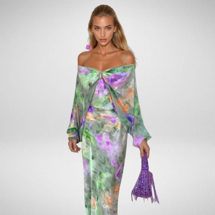 Nancy - Elegant Maxi Dress With Detachable Scarf