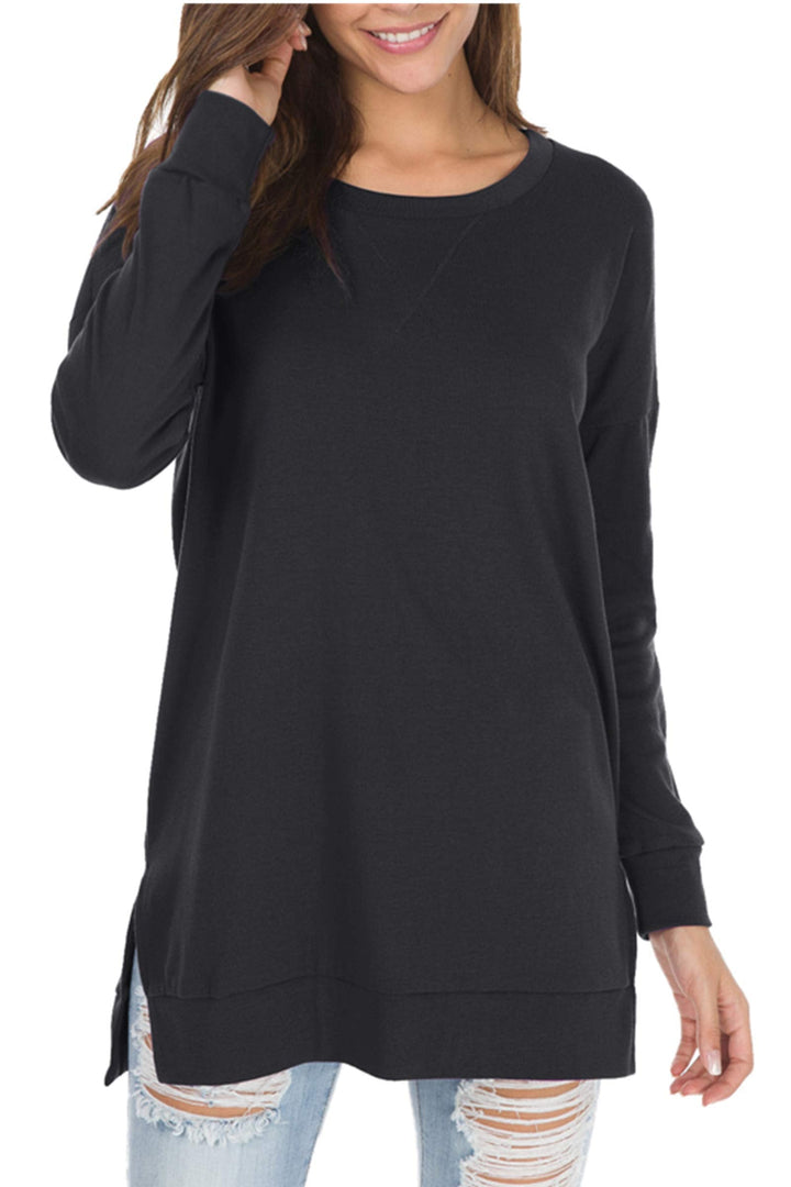 Talia – Long-Sleeved Side Slit Loose Top