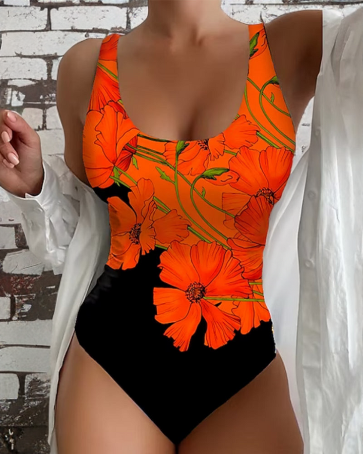 Lucyna - Stylish one-piece swimsuit with floral pattern
