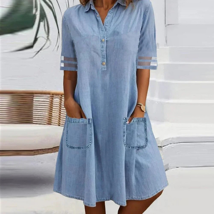 JORELLE – DENIM-STYLE MINI DRESS WITH SIDE POCKETS