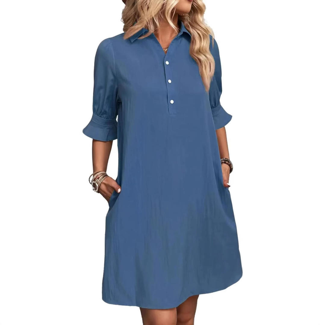Franchesca - Casual Button Down Shirt Dress