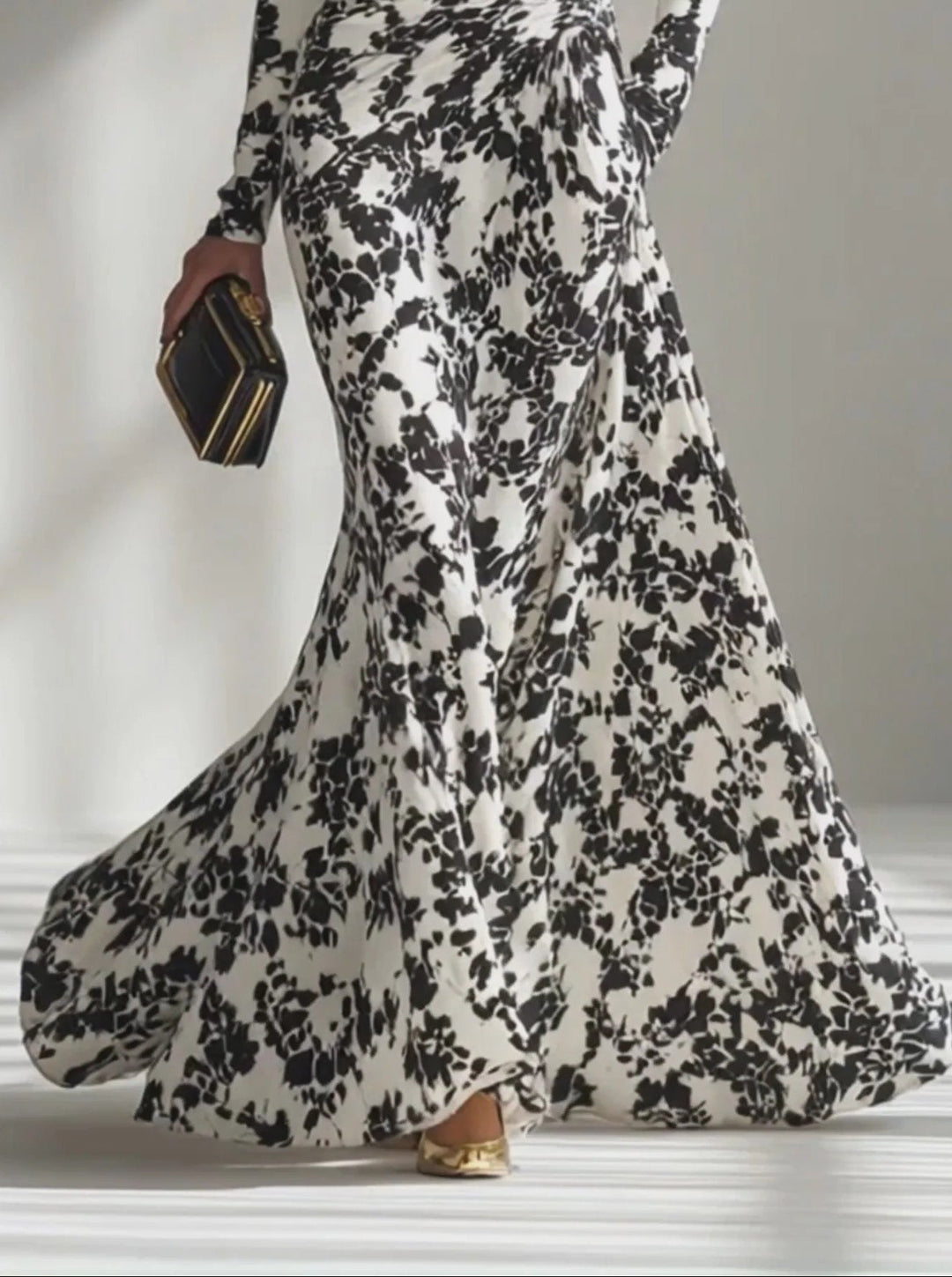 Black And White Patterned Stretch Blend Wrap Dress
