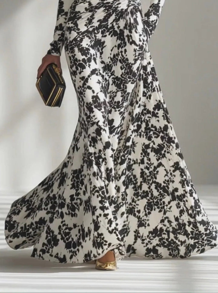 Black And White Patterned Stretch Blend Wrap Dress