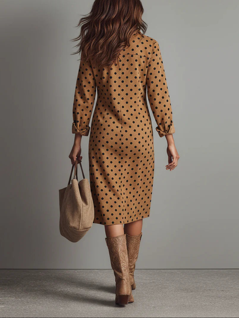 Polka Dot Faux Suede Shirt Midi Dress
