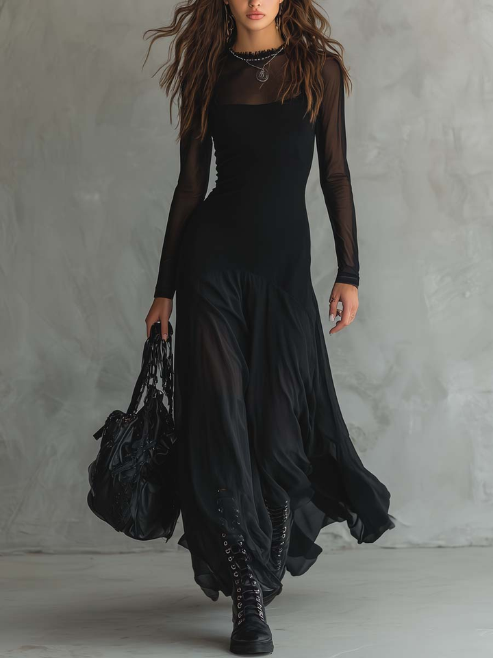 Neroa ❘ Maxi Loose Fit Dress in Black Tulle