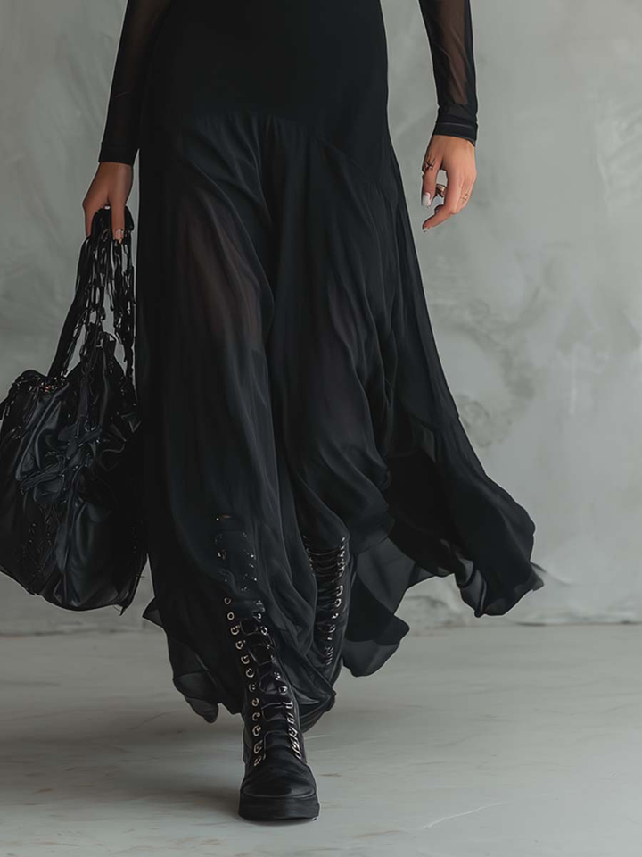 Neroa ❘ Maxi Loose Fit Dress in Black Tulle