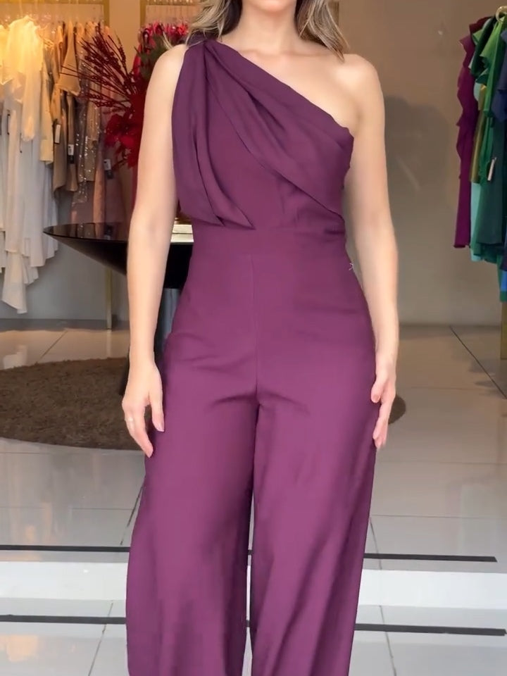 Purple One Shoulder Jumpsuit