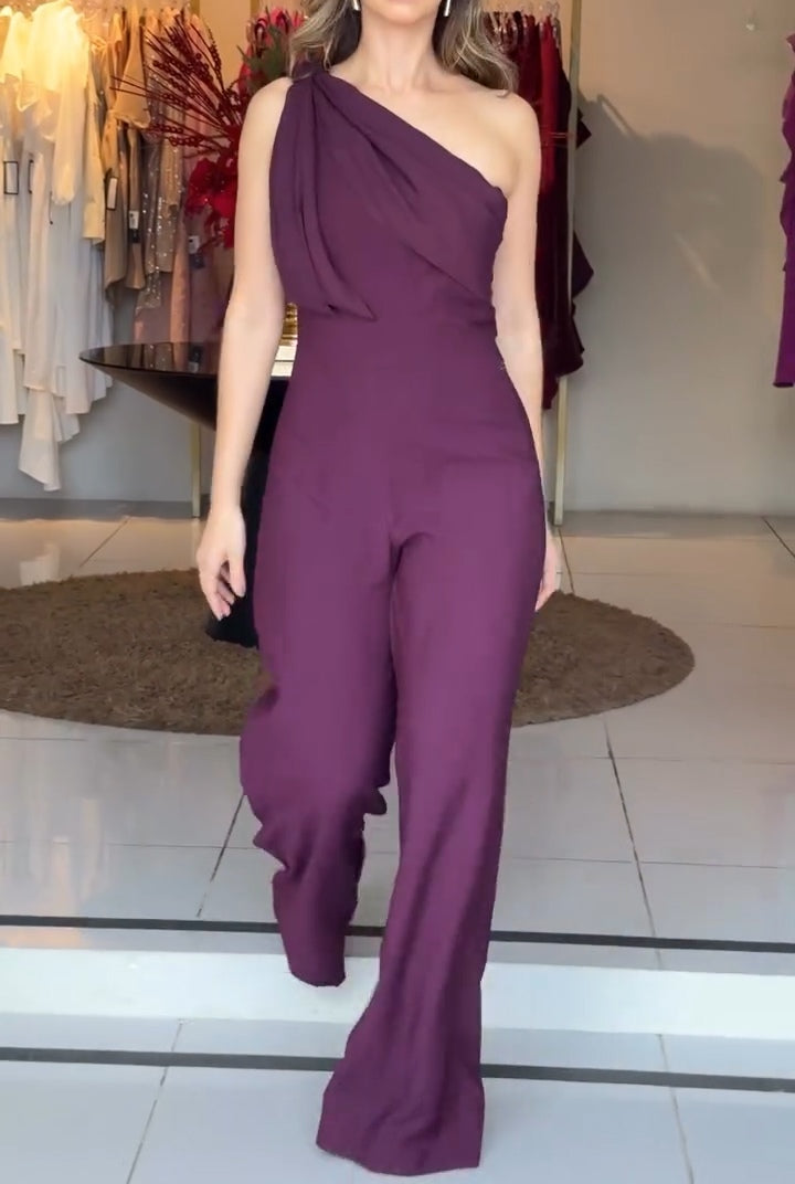 Purple One Shoulder Jumpsuit