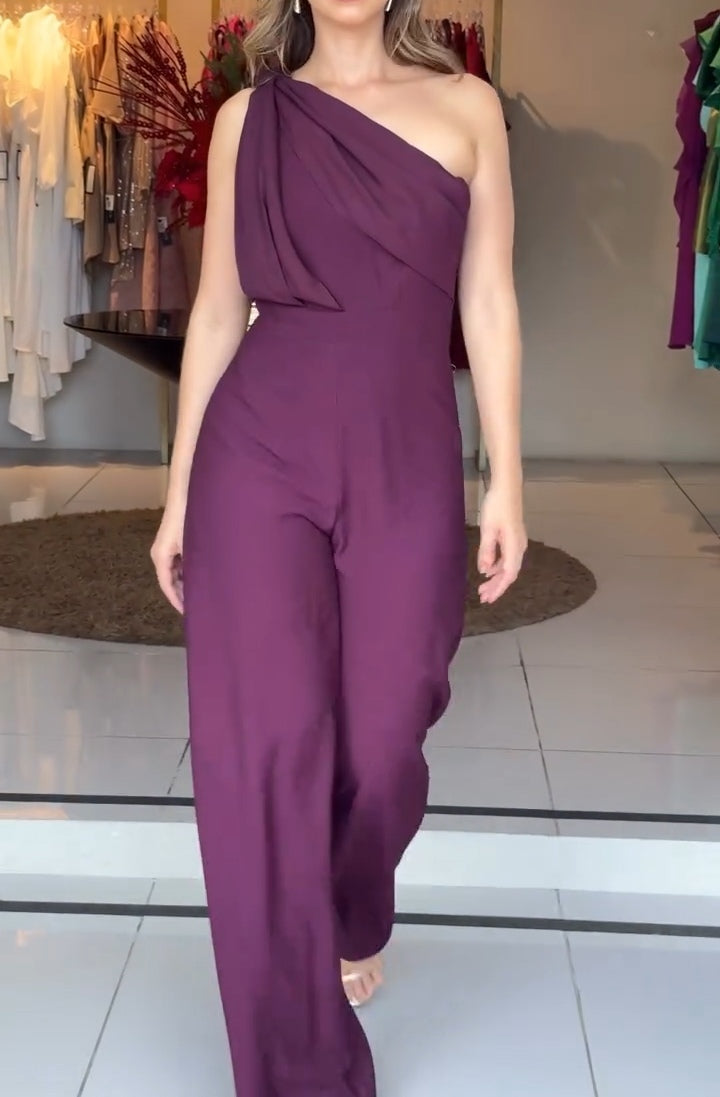 Purple One Shoulder Jumpsuit