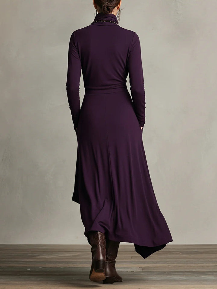 Aurelia | Asymmetrical Pleated Maxi Dress with High Collar