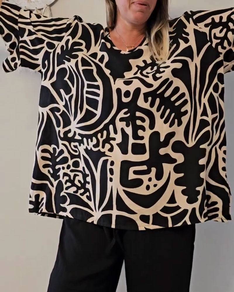 Top Abstract Botanical Print Loose