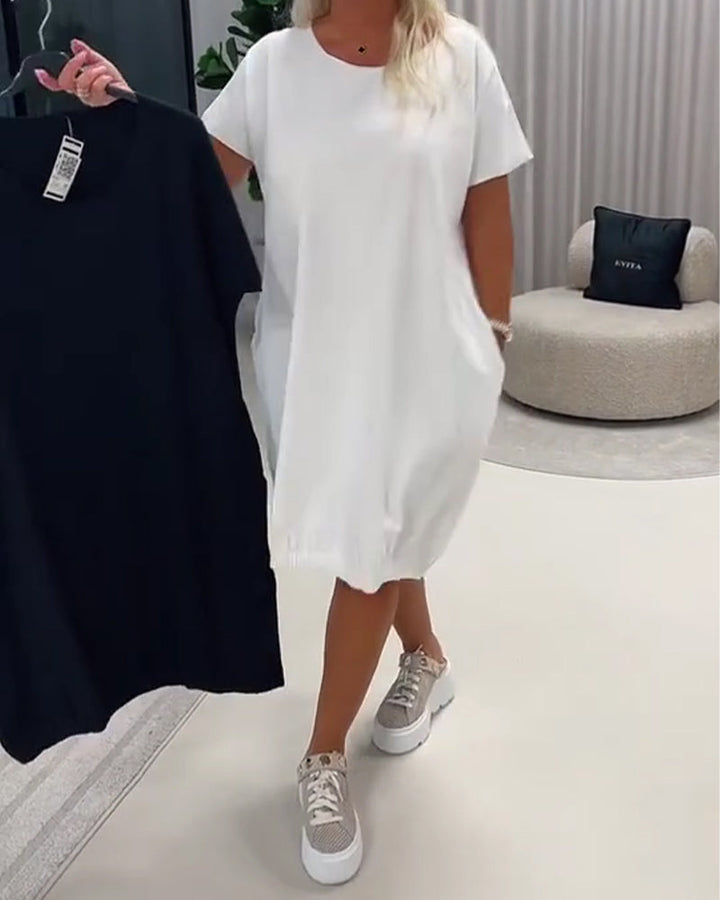 Dress Short Sleeve Round Neck Loose-Fit