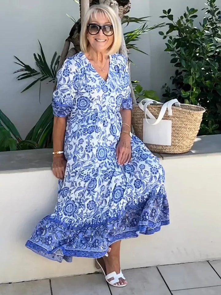 FIORA-LYN – BOHO DEEP V NECK FLORAL DRESS