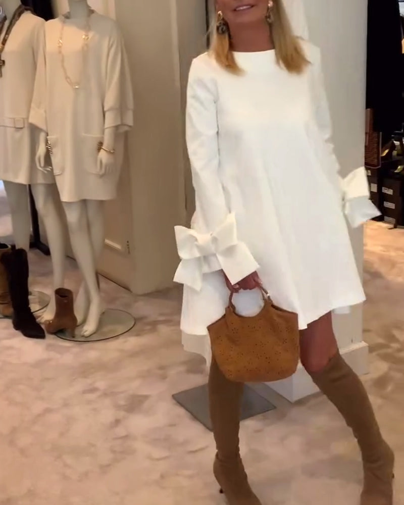 LYSANTRA – ELEGANT DRESS ROUND NECK SLEEVE BOW