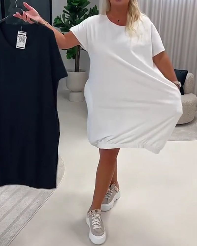 Dress Short Sleeve Round Neck Loose-Fit