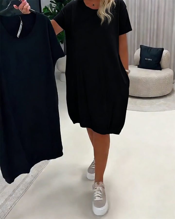 Dress Short Sleeve Round Neck Loose-Fit
