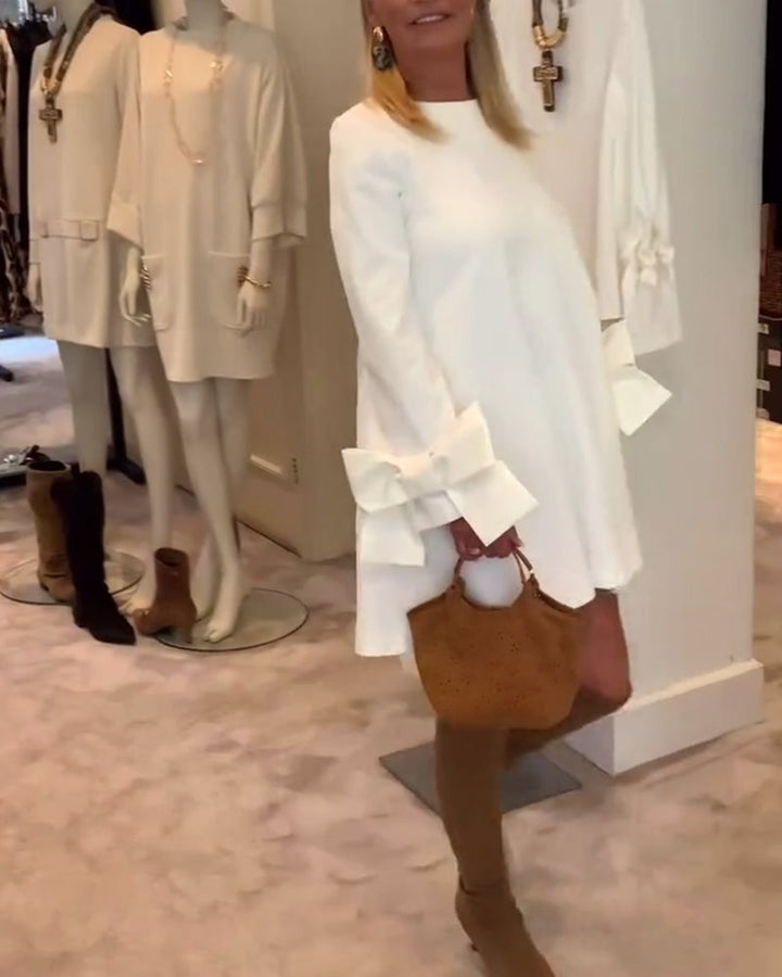 LYSANTRA – ELEGANT DRESS ROUND NECK SLEEVE BOW