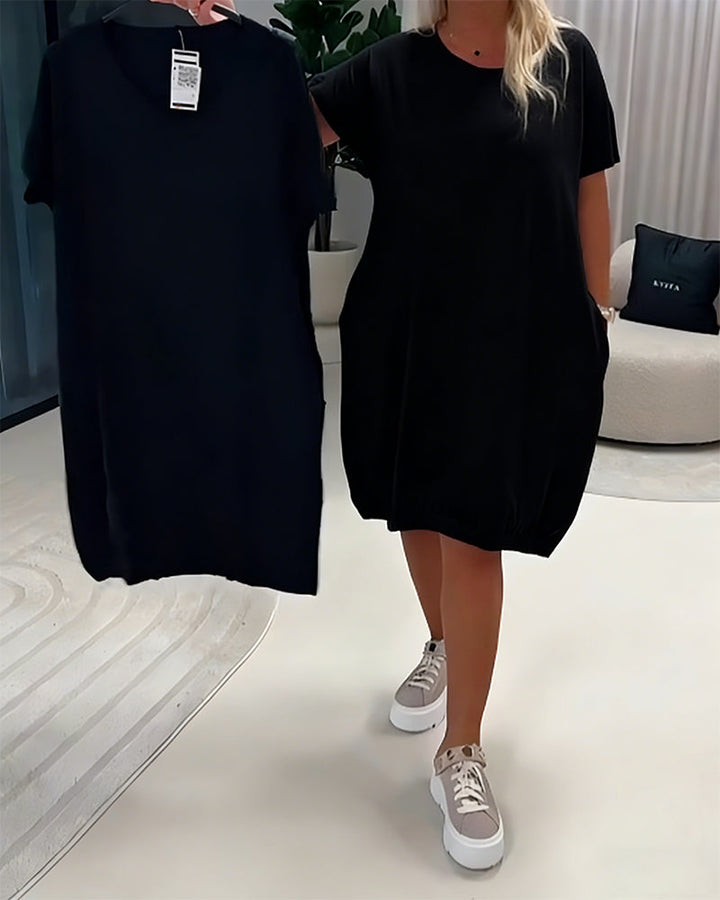 Dress Short Sleeve Round Neck Loose-Fit