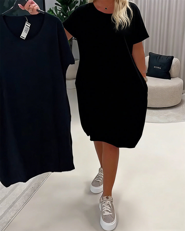 Dress Short Sleeve Round Neck Loose-Fit