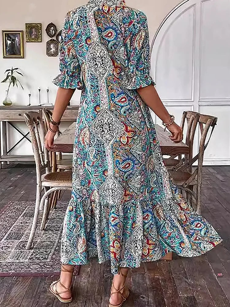 REVAYA – BOHEMIAN PAISLEY TASSEL TIE DRESS
