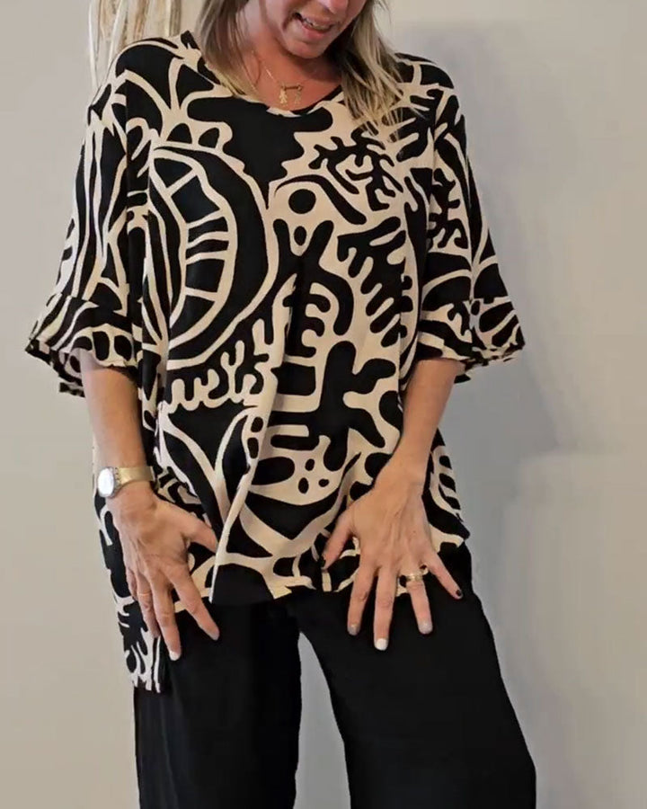 Top Abstract Botanical Print Loose