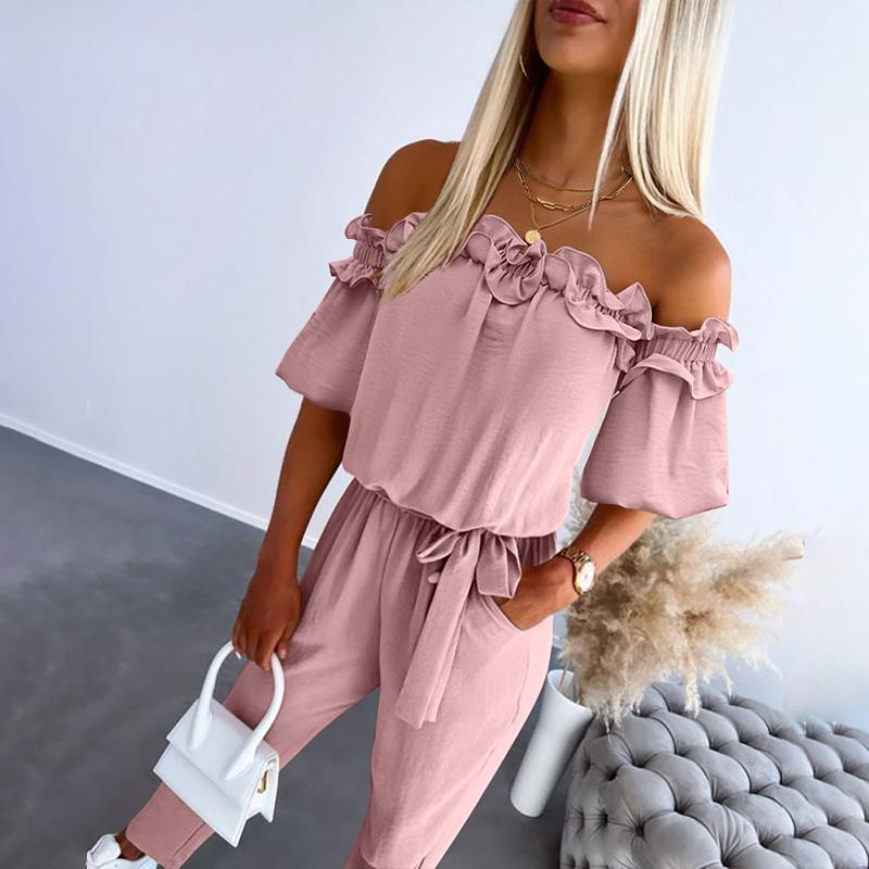 ARDYN – ELEGANT OFF-SHOULDER FRILL TIE-WAIST JUMPSUIT