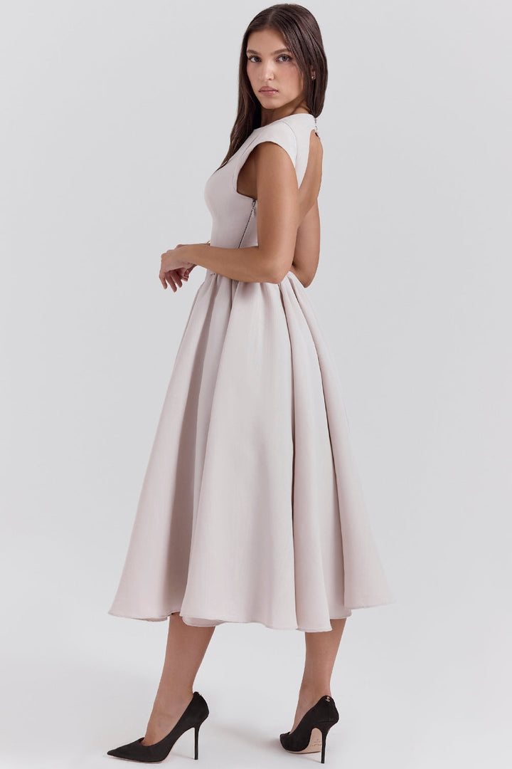 ISENDRIA – SATIN MIDI GOWN FOR SOPHISTICATED ELEGANCE