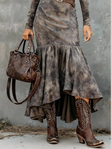 Vintage Polyester Flare Hem Midi Dress (Includes belt)