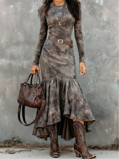 Vintage Polyester Flare Hem Midi Dress (Includes belt)