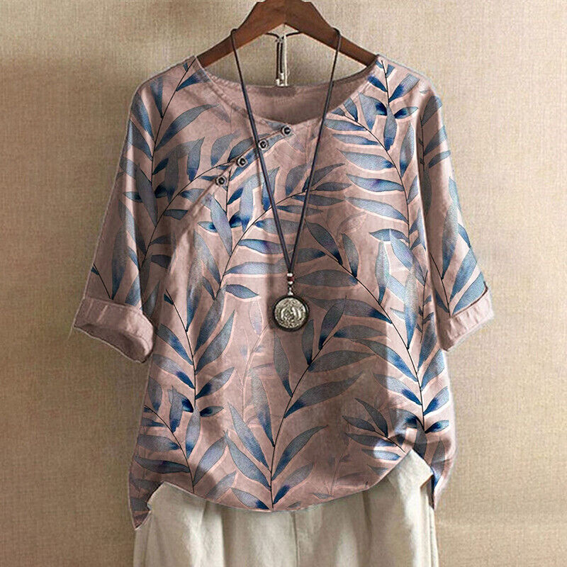 MIRANETH – LEAF PRINT BUTTON DETAIL BLOUSE