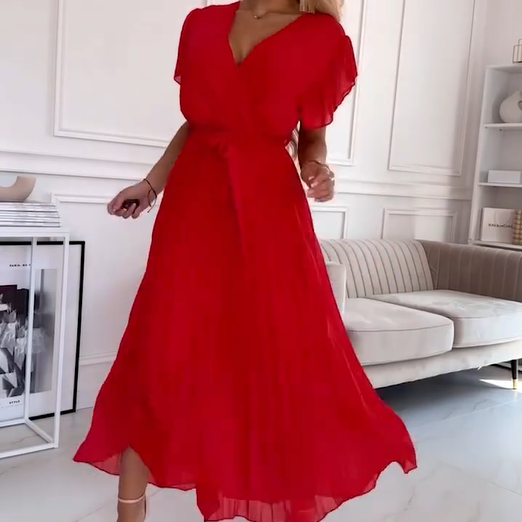 AMANDA - ELEGANT V-NECK PLEATED MAXI DRESS