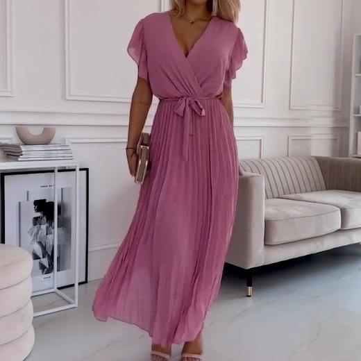 AMANDA - ELEGANT V-NECK PLEATED MAXI DRESS