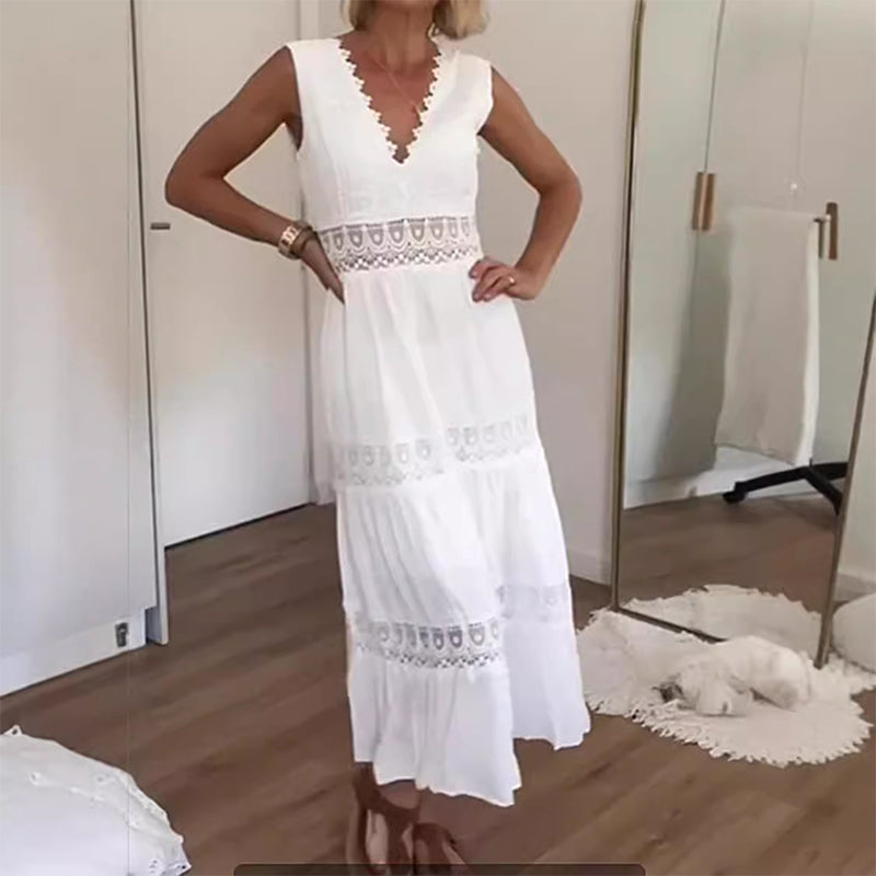 Nancy – Lace Back Maxi Dress with V-Neck