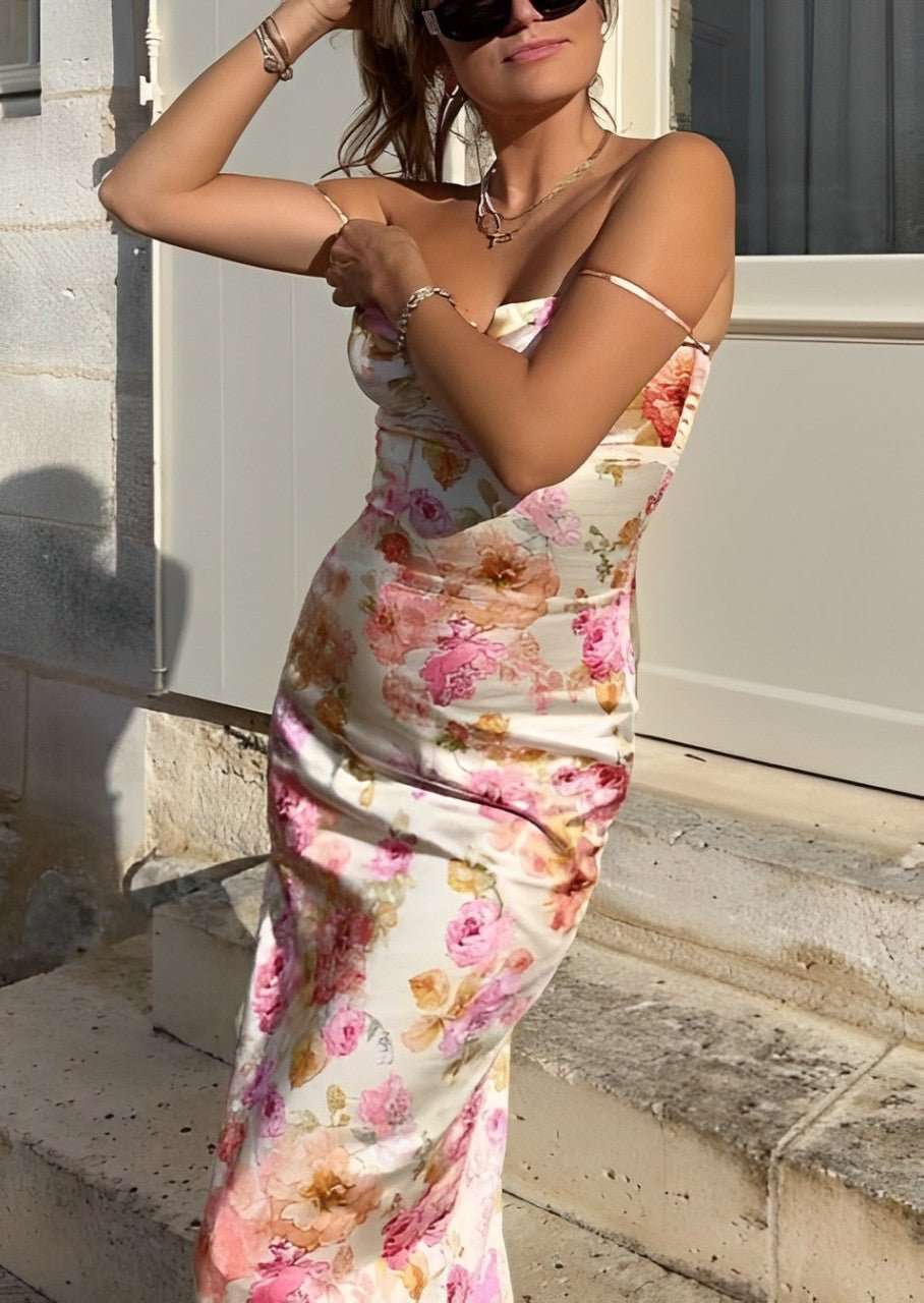 Lucy - Floral Satin Maxi Dress